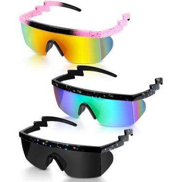 Imagem de Frienda 3 pares de óculos de sol retrô sem aro dos anos 80, 90, óculos de sol em ziguezague coloridos, lentes transparentes para homens e mulheres, Cor escura, tamanho �nico