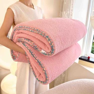 Imagem de Cobertores e mantas de lã femininos masculinos para cama adulto longo casal solteiro para sofá de inverno xale de lã dupla face grosso e quente inverno macio e confortável (rosa, 180 x 200 cm)