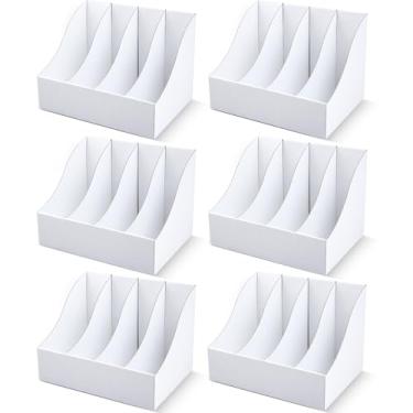 Imagem de Fiwochic Pacote com 6 suportes de arquivo de revistas de papelão, 27 x 26 x 35 cm, caixa de armazenamento de documentos verticais de quatro grades para prateleiras de mesa, escritório em casa (branco)