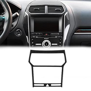 Imagem de SUNJIKA Compatível com 1 peça de console central de fibra de carbono, tela GPS, painel contral, moldura de ar condicionado, adesivo de acabamento para Ford Explorer 2014 2015 2016 2017 2018 (preto)