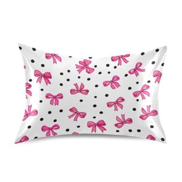 Imagem de SEHANY Capas de almofada de seda com laço rosa para cabelo e pele, capas de almofada de cetim respiráveis macias e refrescantes com fecho de envelope, tamanho king (50 x 76 cm)