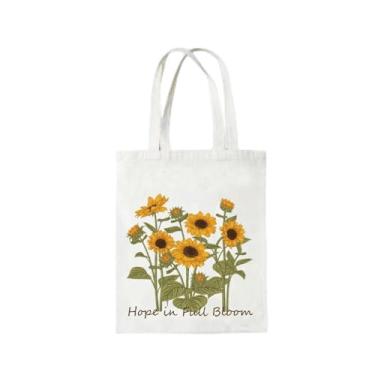 Imagem de Sacola com estampas estéticas, bolsa reutilizável para mulheres com alça larga, adequada para transporte diário, trabalho, viagem, girassol