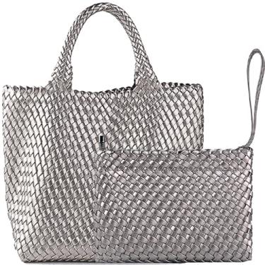 Imagem de JINMANXUE Bolsa de compras de tecido fashion bolsas de viagem e bolsas femininas bolsa de ombro de grande capacidade, Prateado, cinza