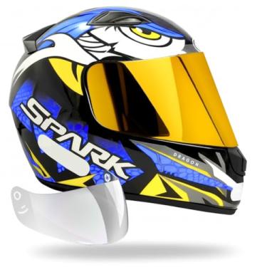 Imagem de Capacete Ebf Dragon Azul + Viseira Dourada 2.2mm Ant-Risco (56)