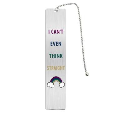Imagem de Fetiger Presentes de Natal LGBTQ para gays lésbicas e homens, marcador de livro arco-íris orgulho para homens Stuff Stuffers, presente engraçado I Can't Even Think Straight para aniversário