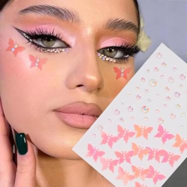 Imagem de Decoração de rosto 3D borboleta gradiente lantejoulas presente festival de música DIY baile de máscaras para cabelo olhos rosto tatuagem temporária com decoração corporal 1 peça