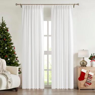 Imagem de Central Park Cortina branca com filtro de luz plissada de 203 cm de comprimento de linho misturado para janela com forro de microfibra para sala de estar quarto com ganchos de abas traseiras, 101 cm L