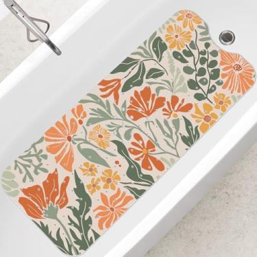 Imagem de SHUCHING Tapete de banho adulto para banheira antiderrapante 101 x 40 cm, tapete de banheira extra longo, antiderrapante, tapete de chuveiro para banheiro, sem mofo, lavável na máquina, flor colorida