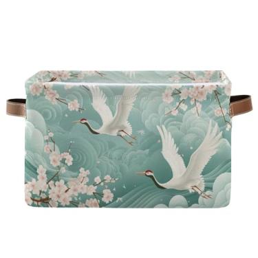 Imagem de Wassud Cesto de armazenamento de guindaste branco para organizar caixa de armazenamento decorativa dobrável aberta para casa com alça de tecido de lona armário armário quarto 2 unidades