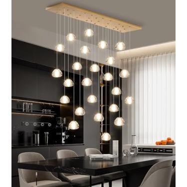 Imagem de Lustre moderno de cristal com 24 luzes LED em formato de gota, luminária pendente para teto, ideal para sala de estar, hotel, escada, corredor, hall de entrada e quarto, na cor dourada.