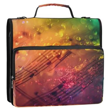 Imagem de CEBUGI Fichário de 3 anéis com zíper com alça de ombro, pasta de arquivo expansível de 3,8 cm, anéis D, para escola, escritório, notas musicais coloridas