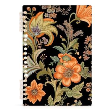 Imagem de Burbuja Caderno floral vintage, papel pautado universitário A5 com 60 folhas, fichário para escritório, 1 pacote