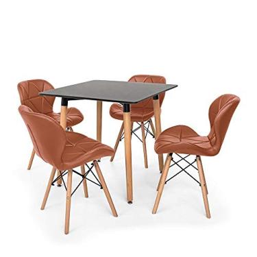 Imagem de Kit Mesa Jantar Eiffel 80x80cm Preta + 04 Cadeiras Slim - Marrom
