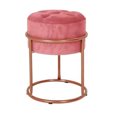 Imagem de Puff Banqueta de Ferro com Argola - Decoração para Quarto, Sala, Penteadeira e Ambientes Modernos puff redondo para Quarto, Sala e Penteadeira em Ambientes Modernos(ROSE GOLD E ROSA CHICLETE)