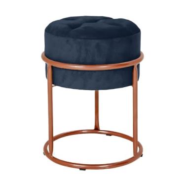 Imagem de Puff Argola Decoraçao Quarto Banqueta Ferro Pulf Penteadeira Sala puff redondo para Quarto, Sala e penteadeira(Azul Marinho/Cobre)