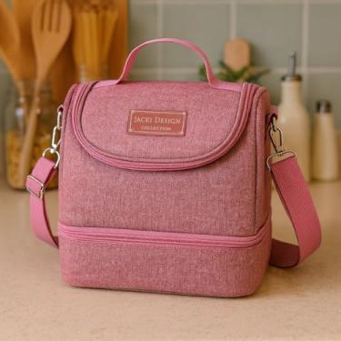 Imagem de Bolsa Térmica com 2 Compartimentos com Alça Transversal Para Lancheira e Salgadinhos Leve para Academia Fitness Escritorio Almoço Primum (Rosa)