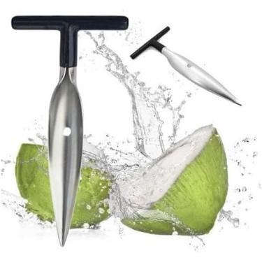 Imagem de Abridor de Coco Profissional em Aço Inox com Cabo Ergonômico | Ferramenta Perfuradora Higiênica e Segura | Abre Facilmente o Coco Verde | Lâmina Resistente que Não Enferruja