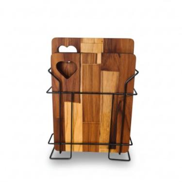 Imagem de Conjunto Tábuas com Suporte Metal Preto Organizador de Cozinha Durável e Estiloso para Tábuas de Corte