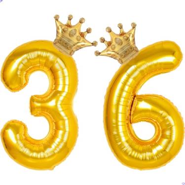 Imagem de 36 balões com números dourados de 101,6 cm para decorações de aniversário de 36 anos para homens e mulheres, balões gigantes de Mylar de 36 anos