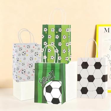 Imagem de 86 V THE BUTCHER Pacote com 12 sacos de lembrancinhas de festa de futebol – 4 designs variados, sacos de lanche e petiscos de papel kraft marrom para time de futebol, fãs, suprimentos de festa