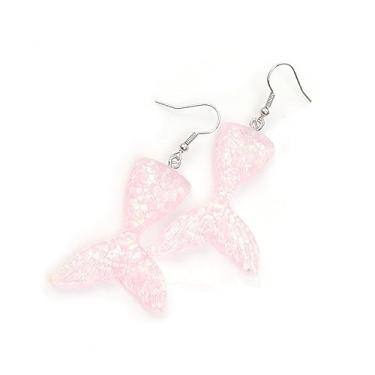 Imagem de Brincos de cauda de sereia de princesa para mulheres, adolescentes, adorável, temperamento, colorido, brilhante, chique, resina, oceano, mar, rabo de peixe, brincos pendentes leves para aniversário,