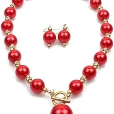 Imagem de Conjunto de colar de pérolas simuladas multicoloridas para mulheres, noivas, brincos largos, grossos, grandes, com contas, gargantilha, noiva, dama de honra, fantasia, festa, baile, casamento, joias