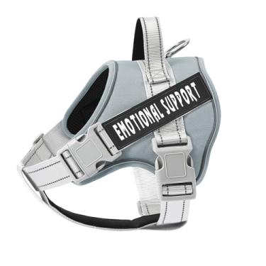 Imagem de voopet Peitoral para cães de apoio emocional, peitoral profissional para cães pequenos, médios e grandes, refletivo, respirável e ajustável, sem puxar/estrangular, arnês essencial ESA