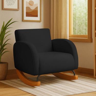 Imagem de Poltrona Com Base Balanço Em Tecido Veludo Cindy – Lucadi Preto