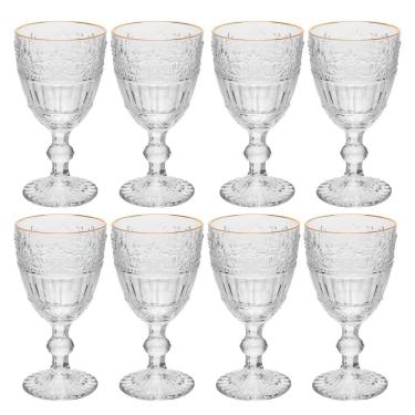 Imagem de Jogo 8 Taça De Cristal Ecológico Para água Suco Mauve Com Fio De Ouro 320ml Wolff