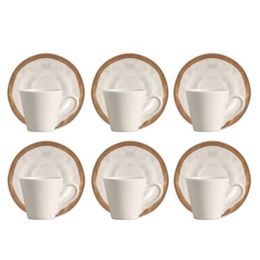 Imagem de Jogo 6 Xícara De Chá De Cerâmica Bege Filete Amassada Scalla 180ml