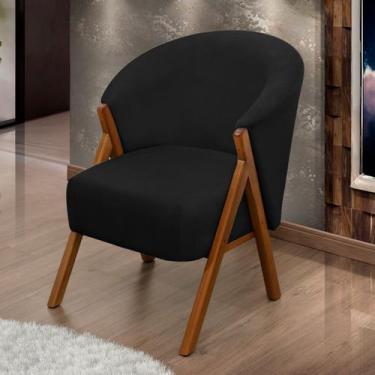 Imagem de Poltrona Sala Yumi Veludo Preto Pés Madeira Maciça Castanho - ARKELL, 