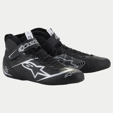 Imagem de Alpinestars Tênis de direção, Tech-1 Z V3, cano médio, aprovado pela FIA, couro externo, interior aramida, preto/prata, lateral 10,5, par