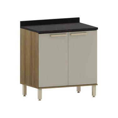 Imagem de Balcão De Cozinha Com Tampo 80cm 2 Portas Isis Luciane Móvei Avelã/mocca Laca
