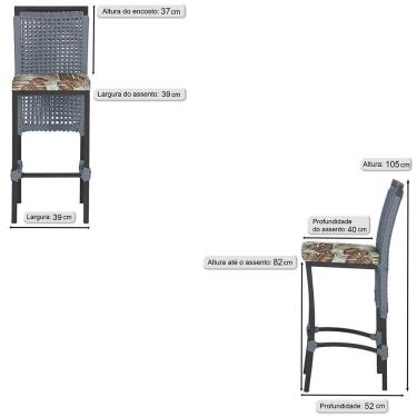 Imagem de 7 Banquetas Em Alumínio Roma Preta Corda Náutica Tecido 6 Prata