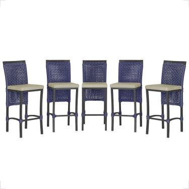 Imagem de 5 Banqueta Em Alumínio Roma Preta Corda Náutica Tecido 7 Azul