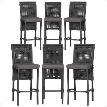 Imagem de 6 Banqueta Em Alumínio Roma Preta Corda Náutica Tecido 11 Preta