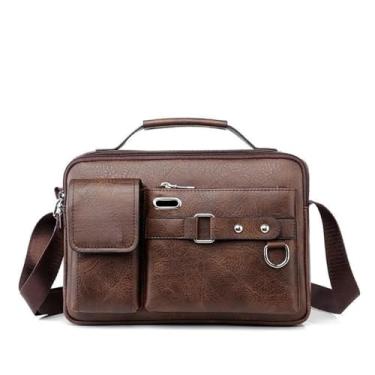 Imagem de Bolsa tiracolo masculina vintage, transversal, bolsa mensageiro, para negócios, trabalho, viagens, Marrom-escuro, One Size