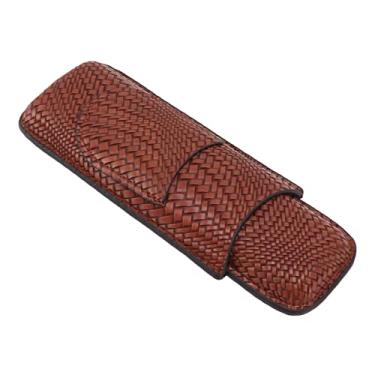 Imagem de AUNMAS Estojo para Charuto Com 2 Suportes, Umidificador de Viagem, Padrão Leve, Couro Tecido, Bolso Frontal, Estilo Vintage, Presentes para Homens (Cor Café)