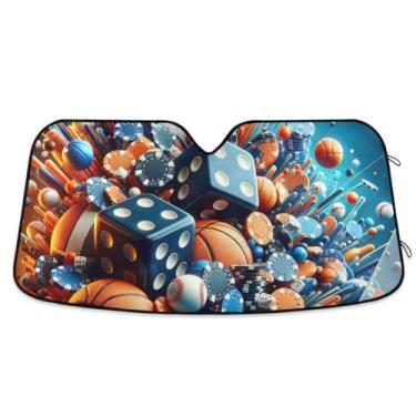 Imagem de Cartões e bolas esportivas caindo para-brisa de carro sombra solar refletor UV janela frontal automática sombra de sol cobertura completa para a maioria dos veículos