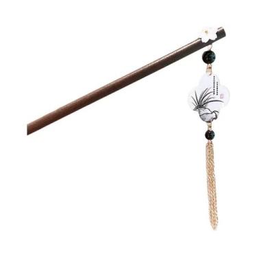 Imagem de Grampo De Cabelo De Madeira Com Franjas Florais Estilo Chinês Retrô Ac