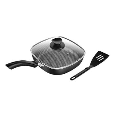 Imagem de Frigideira Quadrada Antiaderente Preto Funda Número 23 Tampa De Vidro Patolux