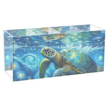 Imagem de TSENQUE Porta-canetas de acrílico personalizado para tartarugas marinhas estreladas para mesa de artesanato, porta-copos, decoração de escritório, organizador de mesa