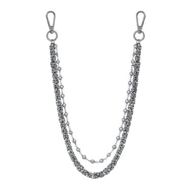 Imagem de ICE STAR Correntes para calças masculinas estilo hip-hop – corrente de jeans elegante com gancho grande para roupas urbanas - detalhes de contas de camada dupla - prata 61 cm