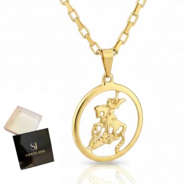 Imagem de Cordão Masculino Com Pingente São Jorge Banhado A Ouro24K
