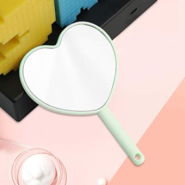 Imagem de Espelho portátil, espelho compacto com alça ajustável, mini espelho dobrável para maquiagem, espelho de mão profissional com orifício para pendurar, espelho portátil multiuso de viagem de um lado para