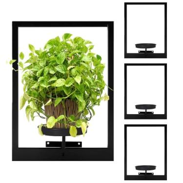 Imagem de TECKED Pacote com 4 prateleiras de metal preto para janelas internas, prateleiras de plantas penduradas, porta-retratos para ambientes externos para ambientes internos e externos, prateleiras de