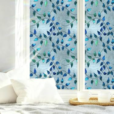 Imagem de CRASPIRE 40,6 x 100,5 cm, folha verde escura, película decorativa estática aderente, PVC, planta, mola, não adesivo, privacidade, bloqueio solar, adesivo removível para casa, escritório, janela de