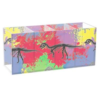 Imagem de TSENQUE Esqueletos de dinossauro, colorido, fofo, porta-lápis de mesa, marcador decorativo, suporte artístico, pincel, caneta, copos, armazenamento de lápis