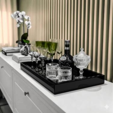 Imagem de Bandeja Vidro Preta Grande Decoração Luxo