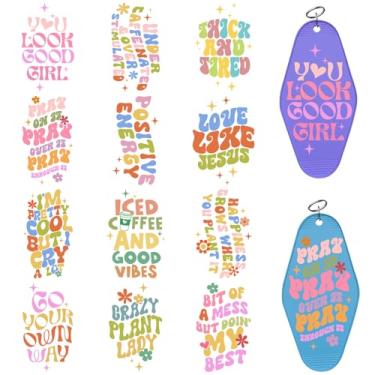 Imagem de XRTHGS Adesivos UV DTF, 24 folhas por pacote com citações positivas, alta viscosidade, adequado para superfícies lisas e planas, como chaveiros de motel e hotel